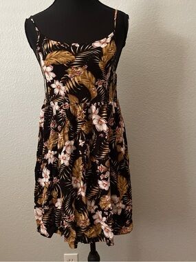 Rip Curl Black and Tan Smocked Waist Dress